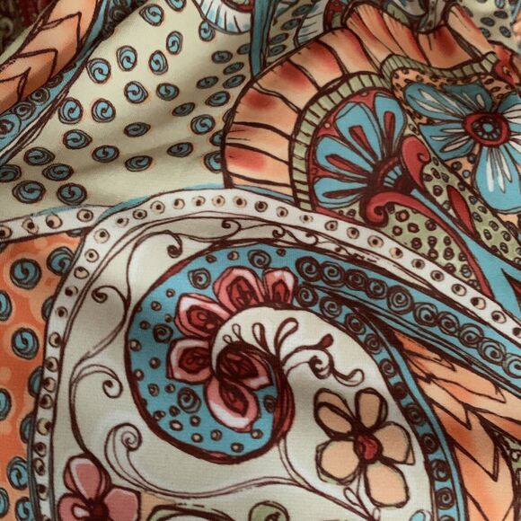 Boston Proper Orange Turquoise Paisley Top Beaded Rhinestone Bling Blouse S - Picture 5 of 7